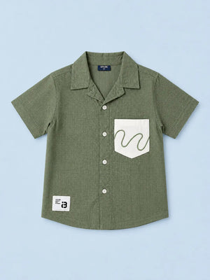 BloomUp Boys Olive Green Textured Casual Shirt – Half Sleeve Summer Shirt