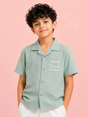 BloomUp Boys Pista Green Casual Shirt – Half Sleeve Summer Shirt