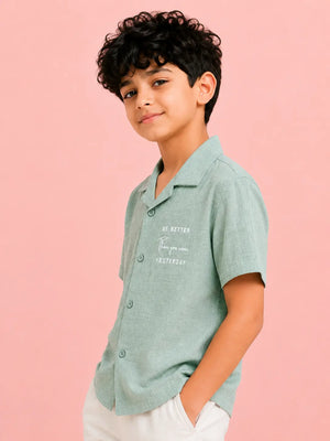 BloomUp Boys Pista Green Casual Shirt – Half Sleeve Summer Shirt