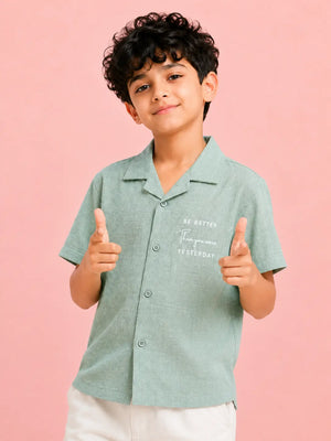 BloomUp Boys Pista Green Casual Shirt – Half Sleeve Summer Shirt