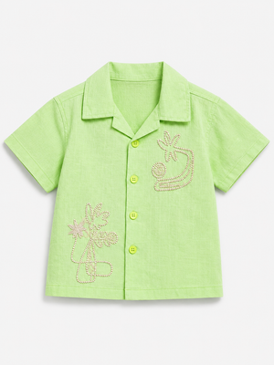Lime Green Embroidered Resort Shirt for Boys – Soft Cotton Summer Casual Shirt BloomUp