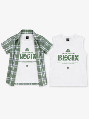 BloomUp Boys Green Checked Zip-Up Shirt with Attached Inner Look – Casual Half Sleeve Summer Shirt