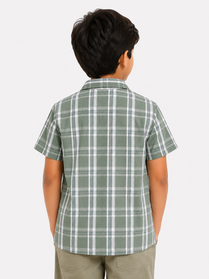 Boys Green Check Open Shirt Soft Cotton Kids Fashion Wear BloomUp