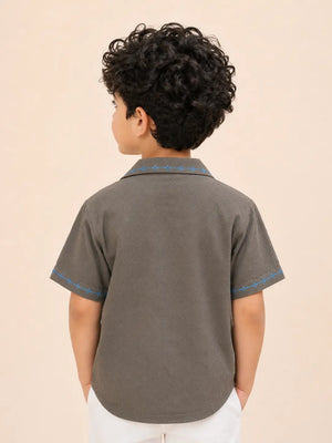 BloomUp Boys Coffee Brown Embroidered Casual Shirt – Half Sleeve Summer Shirt
