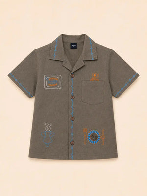 BloomUp Boys Coffee Brown Embroidered Casual Shirt – Half Sleeve Summer Shirt