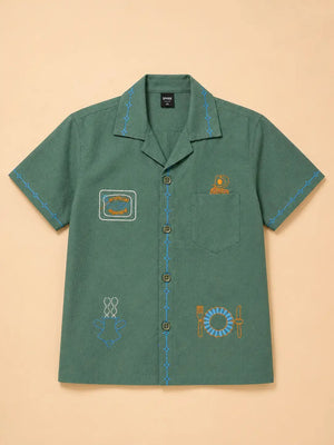 BloomUp Boys Green Embroidered Casual Shirt – Half Sleeve Summer Shirt