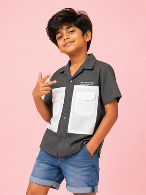 Boys Charcoal Short Sleeved Shirt Soft Cotton Kids Fashion Wear BloomUp