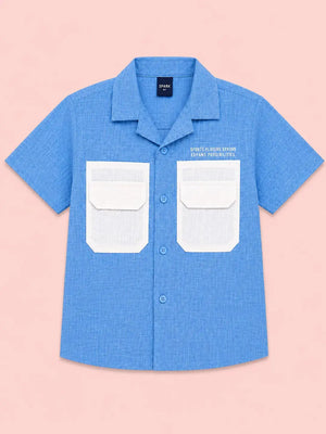 BloomUp Boys Sky Blue Utility Pocket Casual Shirt – Half Sleeve Summer Shirt