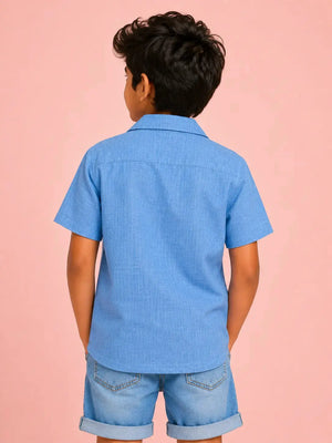 BloomUp Boys Sky Blue Utility Pocket Casual Shirt – Half Sleeve Summer Shirt