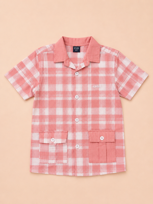 Boys Peach Check Short Sleeved Soft Cotton Kids Fashion Wear BloomUp