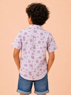 BloomUp Boys Lavender Zip-Up Casual Shirt – Half Sleeve Printed Summer Shirt