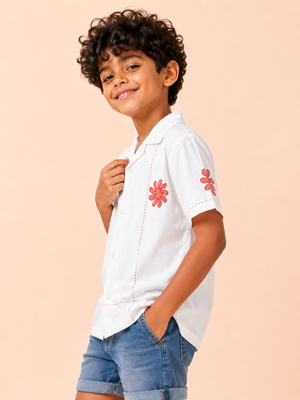 Stylish Boys Off White Short Sleeved Soft Cotton Kids Fashion Wear BloomUp