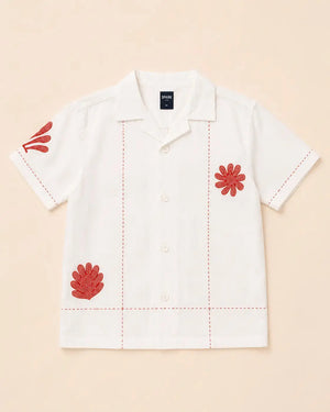 BloomUp Boys Off White Embroidered Casual Shirt – Half Sleeve Summer Shirt