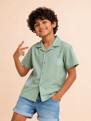 Boys Pista Green Short Sleeved Soft Cotton Kids Fashion Wear BloomUp