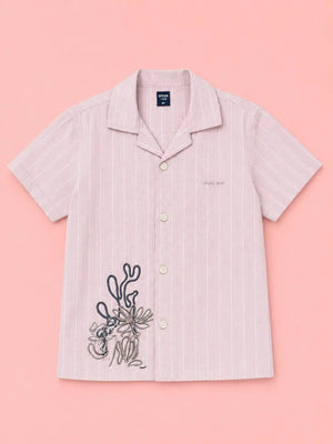 BloomUp Boys Peach Embroidered Casual Shirt – Half Sleeve Summer Shirt