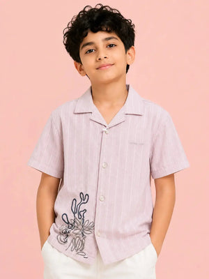 BloomUp Boys Peach Embroidered Casual Shirt – Half Sleeve Summer Shirt