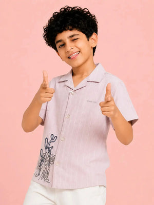 BloomUp Boys Peach Embroidered Casual Shirt – Half Sleeve Summer Shirt