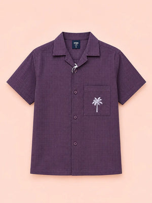 BloomUp Boys Wine Purple Textured Casual Shirt – Half Sleeve Summer Shirt