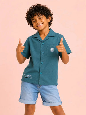 BloomUp Boys Green Textured Casual Shirt – Half Sleeve Summer Shirt