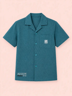 BloomUp Boys Green Textured Casual Shirt – Half Sleeve Summer Shirt