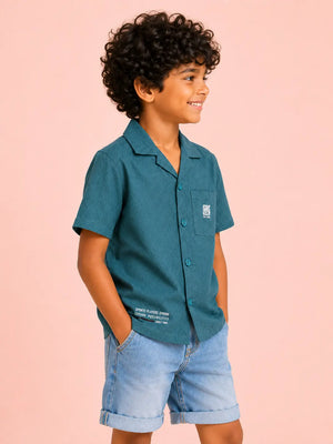 BloomUp Boys Green Textured Casual Shirt – Half Sleeve Summer Shirt