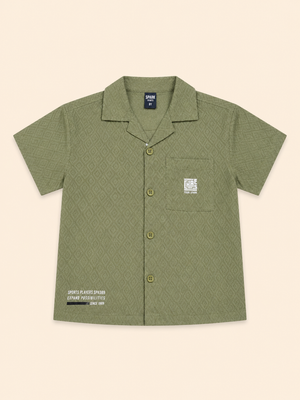 Boys Olive Short Sleeved Button Soft Cotton Kids Fashion Wear BloomUp