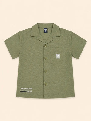 BloomUp Boys Sage Green Textured Casual Shirt – Half Sleeve Summer Shirt