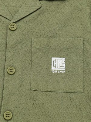 Boys Olive Short Sleeved Button Soft Cotton Kids Fashion Wear BloomUp