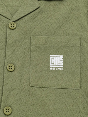 BloomUp Boys Sage Green Textured Casual Shirt – Half Sleeve Summer Shirt