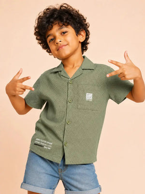 BloomUp Boys Sage Green Textured Casual Shirt – Half Sleeve Summer Shirt