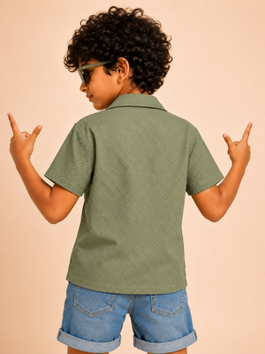 Boys Olive Short Sleeved Button Soft Cotton Kids Fashion Wear BloomUp