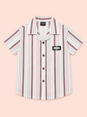 BloomUp Boys White & Chocolate Brown Striped Casual Shirt – Half Sleeve Summer Shirt