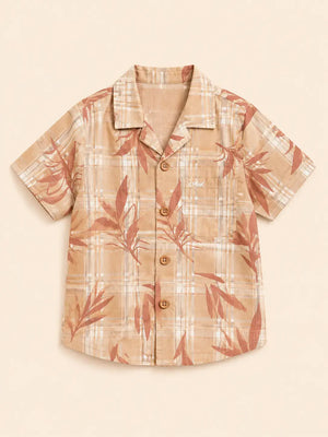 BloomUp Boys Beige Tropical Printed Shirt – Casual Half Sleeve Summer Shirt