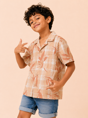 Boys Peach Tropical Printed Short Soft Cotton Kids Fashion Wear BloomUp