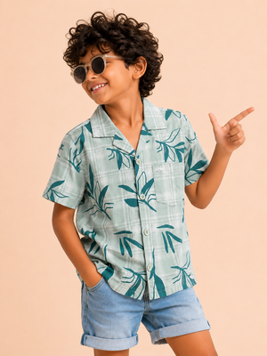 Boys Mint Tropical Printed Short Soft Cotton Kids Fashion Wear BloomUp