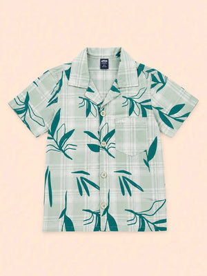 BloomUp Boys Pista Green Tropical Printed Shirt – Casual Half Sleeve Summer Shirt