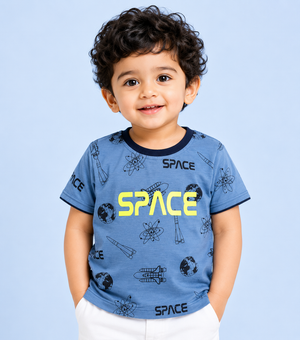 Blue Space Graphic T-Shirt for Toddlers – Soft Cotton Summer Tee for Boys BloomUp