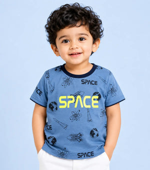BloomUp Blue Space Graphic T-Shirt for Toddlers – Soft Cotton Summer Tee for Boys