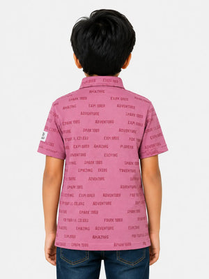 BloomUp Boys Pink Typography Print Polo T-Shirt – Casual Half Sleeve Cotton Tee