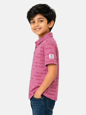 BloomUp Boys Pink Typography Print Polo T-Shirt – Casual Half Sleeve Cotton Tee