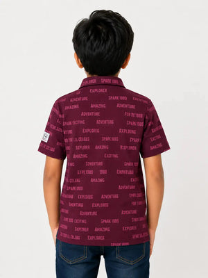BloomUp Boys Maroon Typography Print Polo T-Shirt – Casual Half Sleeve Cotton Tee