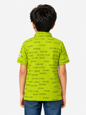 BloomUp Boys Lime Green Typography Print Polo T-Shirt – Casual Half Sleeve Cotton Tee