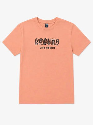 BloomUp Boys Peach Typography Cotton T-Shirt – “GROUND LIFE BEGINS” Casual Half Sleeve Tee