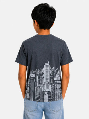 BloomUp Boys Charcoal Grey Typography Cotton T-Shirt – “GROUND LIFE BEGINS” Casual Half Sleeve Tee