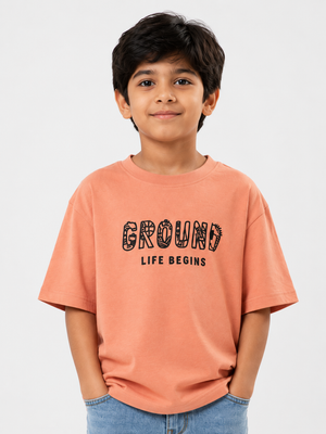 Boys Peach Graphic Shirt With Soft Cotton T-Shirt BloomUp