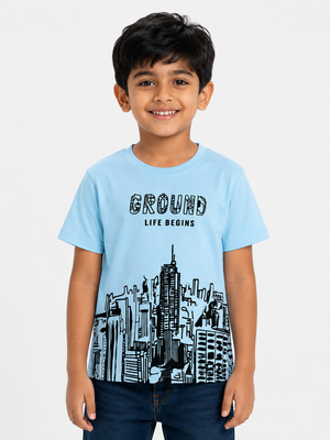 Boys Sky Blue Graphic Shirt Soft Cotton T-Shirt BloomUp