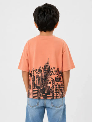 BloomUp Boys Peach Typography Cotton T-Shirt – “GROUND LIFE BEGINS” Casual Half Sleeve Tee