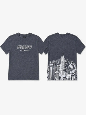 BloomUp Boys Charcoal Grey Typography Cotton T-Shirt – “GROUND LIFE BEGINS” Casual Half Sleeve Tee