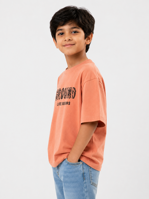 Boys Peach Graphic Shirt With Soft Cotton T-Shirt BloomUp