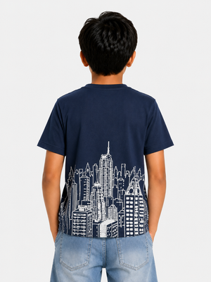 Boys Navy Graphic Shirt With Soft Cotton T-Shirt BloomUp